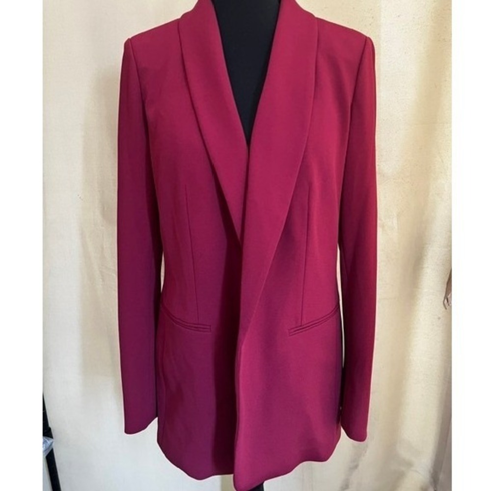 Anne Klein Blazer Women Small Red Ruby Open Front Shawl Collar Gold Button NEW